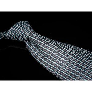 Eduardo Lugi Navy Blue Light Blue Window Pane 100% Silk Men's Designer Tie